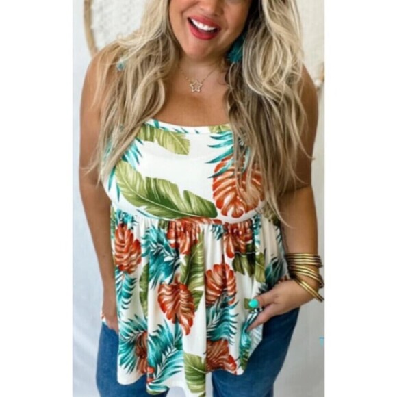 Blakeley Tops - Hawaiian‎ Tank Top Womens S/M Babydoll Summer Boho Dainty Beach Vacation Tunic